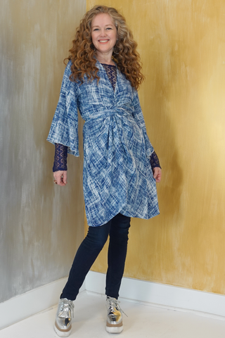 Italian Wrap Dress Denim Print