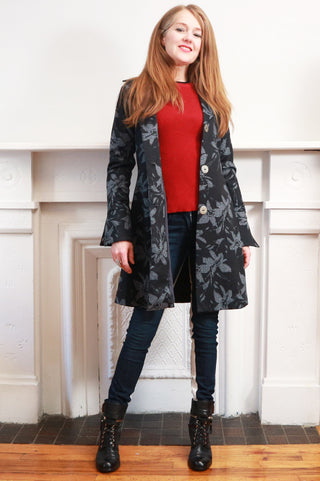 Black and Gray Print Coat Dress