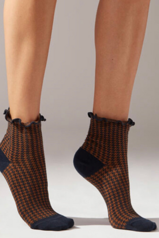 Italian brown & navy houndstooth socks