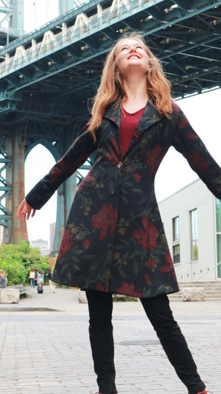 Black Floral Coat Dress XS-S 0-2