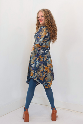 Teal Print Mixed Print Triangle Wrap Skirt