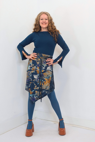 Teal Print Mixed Print Triangle Wrap Skirt