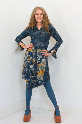 Floral Teal Print Cuff Top