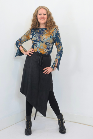 Black Looks Like Leather Knit Wrap Skirt