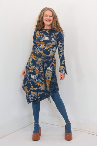 Teal Print Mixed Print Triangle Wrap Skirt