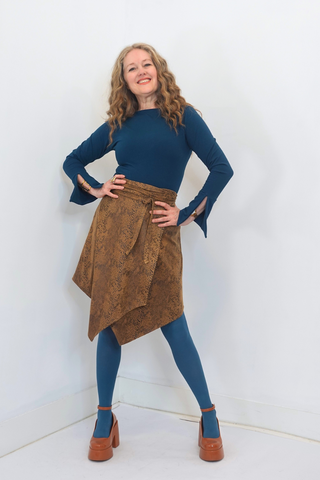 Brown Mock Snake Wrap Skirt