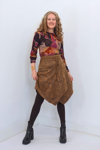 Brown Mock Snake Wrap Skirt
