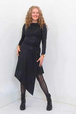Black Looks Like Leather Knit Wrap Skirt