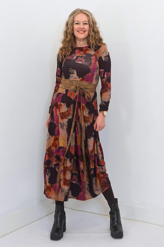 Wine Print Bubble Sleeve Blouse