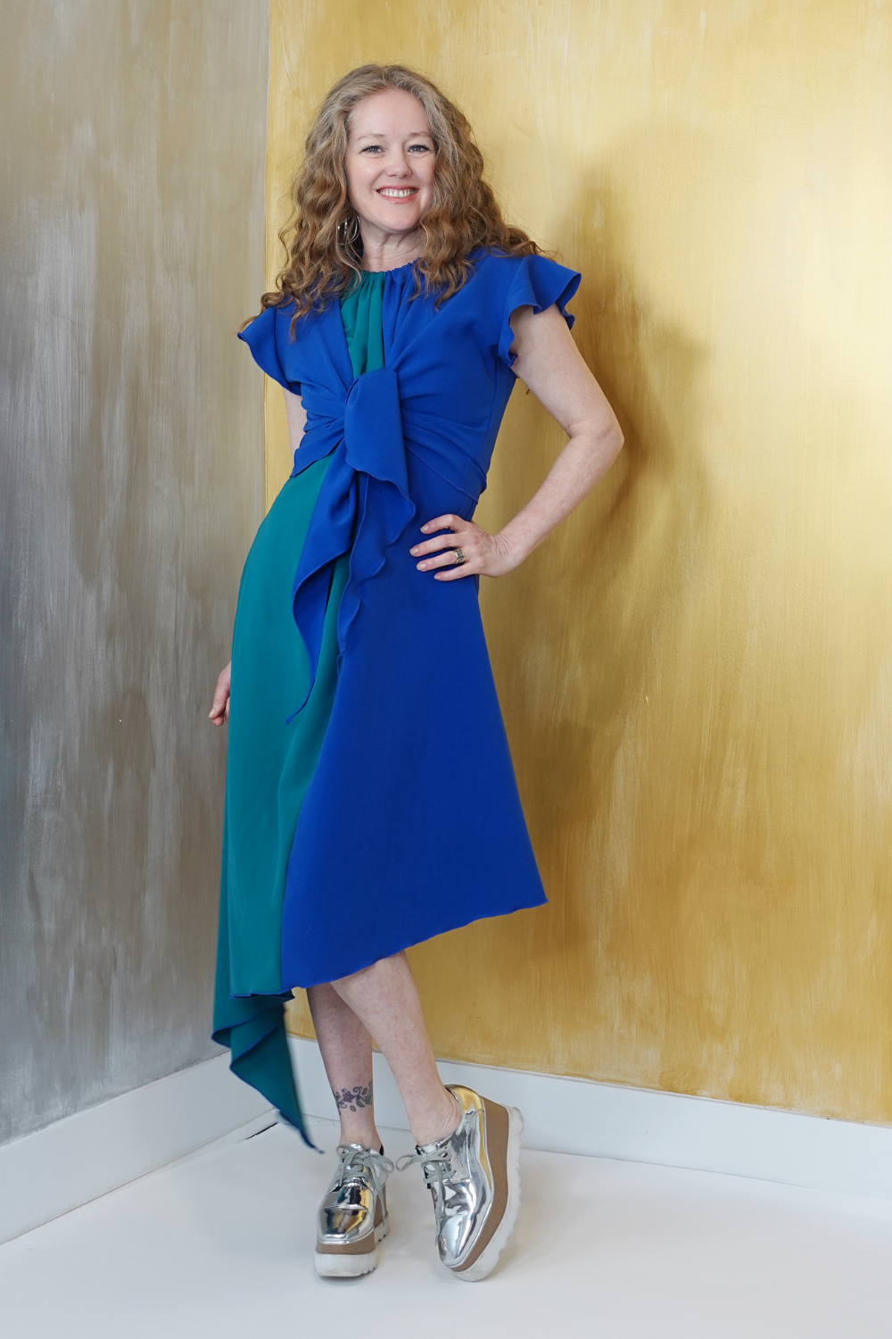 Wear 3 Ways Sleeveless Color Block Dress Asymmetrical