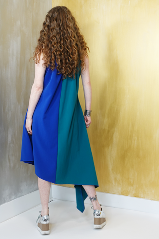 Wear 3 Ways Sleeveless Color Block Dress Asymmetrical