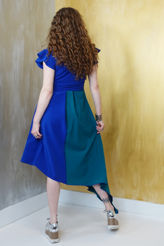 Wear 3 Ways Sleeveless Color Block Dress Asymmetrical