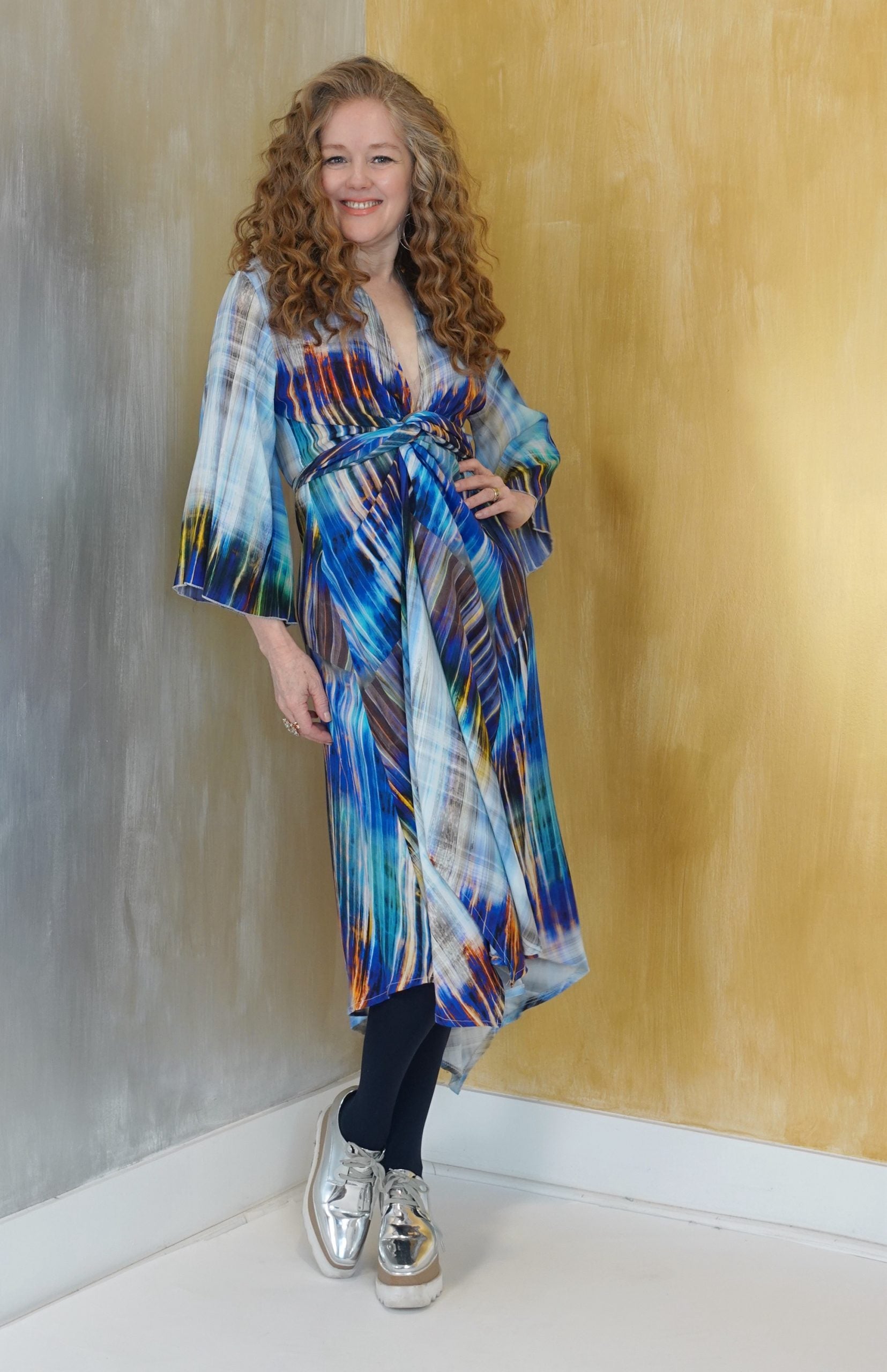 Italian Wrap Dress Blue Print XL-XXL/16-18 / Regular / Denim Print