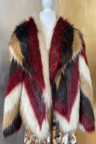 Vintage Faux Fur Chevron Coat L