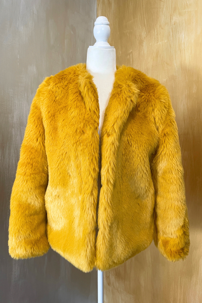 Mustard yellow fur coat online