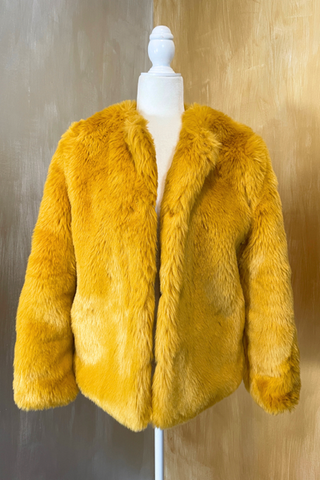 Faux Fur Mustard Yellow Coat M