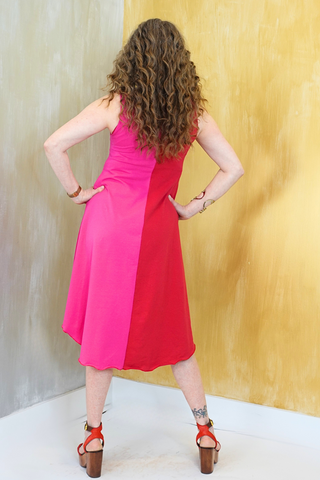 Red Fuchsia Color Block Dress